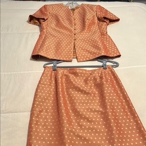 Le Suit 10P Orange with Gold Dots Matching Skirt and Short Sleeve Jacket/Top